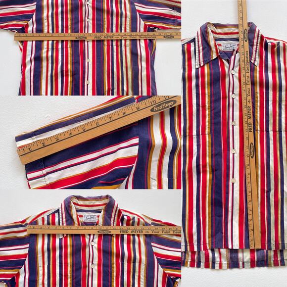 Vtg 50s 60s DON LOPER Striped Button Up Shirt / Sz L / Short Sleeve Retro READ - Picture 15 of 16